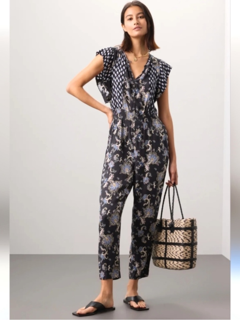 Rebecca Taylor Printed Black Paisley Silk Blend Jumpsuit